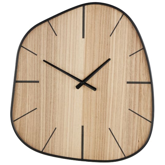 21" x 23" Brown Wooden Wavy Decorative Wall Clock with Black Hands & Markers